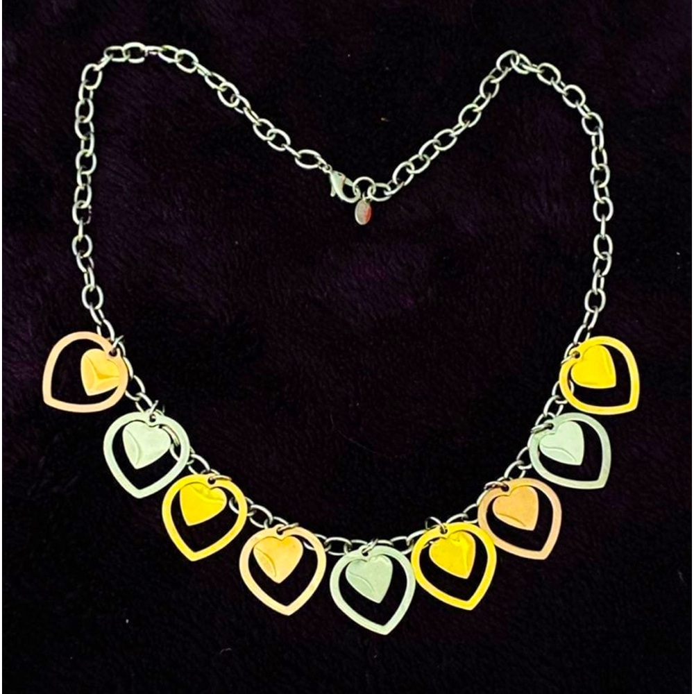 Milor Stainless Steele Tri - Tone Heart Necklace